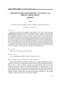Prosaposin Precursor Protein: Functions and Medical Applications