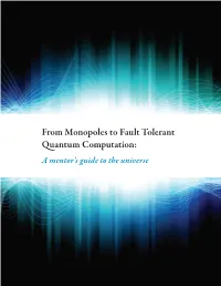 From Monopoles to Fault Tolerant Quantum Computation: a Mentor’S Guide to the Universe Table of Contents