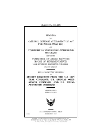 FY 2011 Budget Requests from US CENTCOM, US SOCOM, and US