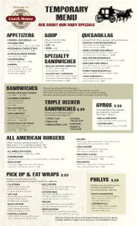 Temporary Menu