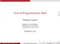 Unix Et Programmation Shell