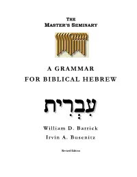 A Grammar for Biblical Hebrew