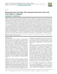 Integrating Hunter Knowledge with Community-Based Conservation in the Pamir Region of Tajikistan