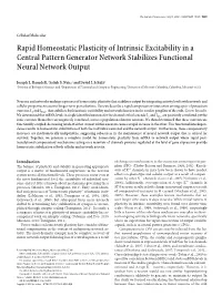 Rapid Homeostatic Plasticity of Intrinsic Excitability in a Central Pattern Generator Network Stabilizes Functional Neural Network Output