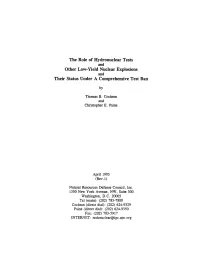 The Role of Hydronuclear Tests Other Low-Yield Nuclear Explosions Their