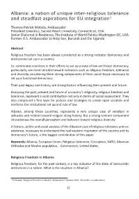 Albania: a Nation of Unique Inter-Religious Tolerance and Steadfast Aspirations for EU Integration1