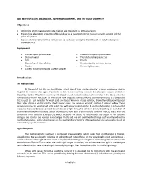 Lab Exercise: Light Absorption, Spectrophotometer, and the Pulse Oximeter
