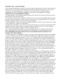 CRITERIA for a SECURE HOME: in My Concept of Preparedness, Security Is Much More Than Having Good Door Locks and a Security System