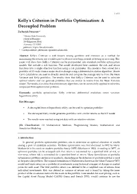 Kelly's Criterion in Portfolio Optimization: a Decoupled Problem