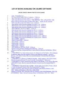 List of Books Available on Calibre Software
