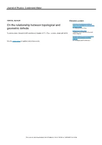 On the Relationship Between Topological and Geometric Defects E-Mail: Sgriffin@Lbl.Gov and Nicola.Spaldin@Mat.Ethz.Ch