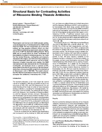 Structural Basis for Contrasting Activities of Ribosome Binding Thiazole Antibiotics
