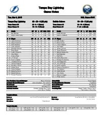 Tampa Bay Lightning Game Notes