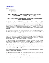 IXYS Integrated Circuits Division Introduces High Current MOSFET Power Solid State Relay (SSR)