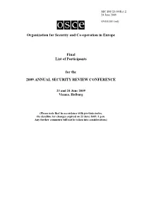 Organization for Security and Co-Operation in Europe Final List Of