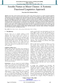 Sesotho Names As Minor Clauses: a Systemic Functional Linguistics Approach