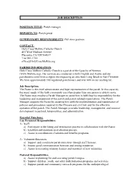 JOB DESCRIPTION POSITION TITLE: Parish Manager. REPORTS TO