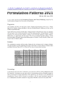 Permutation Patterns 2021 Virtual Workshop, Hosted by the Combinatorics Group at the University of Strathclyde