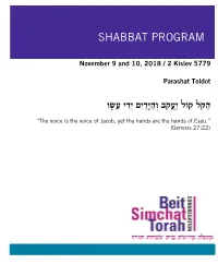 Shabbat Program Shabbat Program י עֲקֹב ו הַיּ דַי
