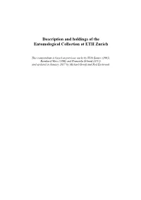 Description and Holdings of the Entomological Collection at ETH Zurich