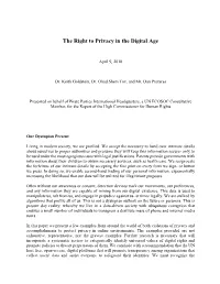 The Right to Privacy in the Digital Age
