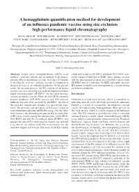 A Hemagglutinin Quantification Method for Development of an Influenza Pandemic Vaccine Using Size Exclusion High Performance Liquid Chromatography