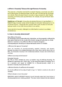 A.What Is Viscosity? Discuss the Significance of Viscosity