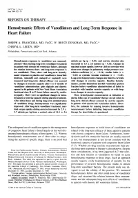 Hemodynamic Effects of Vasodilators and Long-Term Response in Heart Failure