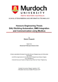 Honours Engineering Thesis DALI Building Automation, BMS Integration and Communication Using Modbus