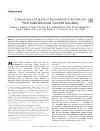 Coracohumeral Ligament Reconstruction for Patients with Multidirectional Shoulder Instability Zachary S