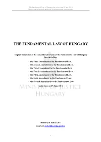 Fundamental Law of Hungary (As in Force on 29 June 2018) This Document Has Been Produced for Informational Purposes Only