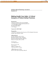 Making Health Care Safer: a Critical Analysis of Patient Safety Practices