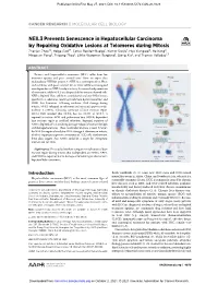 NEIL3 Prevents Senescence in Hepatocellular Carcinoma By