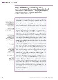 Relationship Between COMLEX-USA Scores and Performance on the American Osteopathic Board of Emergency Medicine Part I Certifyi