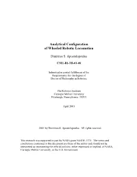 Analytical Configuration of Wheeled Robotic Locomotion