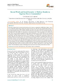 Decent Work and Social Security: a Myth Or Reality in Nigerian Macro Communities?