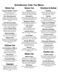Grindhouse Cafe Tea Menu