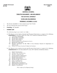 Second Session the National Assembly Vo