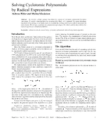 Solving Cyclotomic Polynomials by Radical Expressions