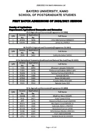 First Batch Admissions of 2020/2021 Session