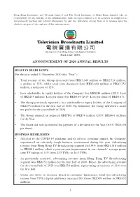 Announcement of 2020 Annual Results