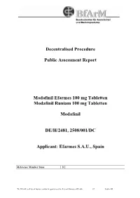 Decentralised Procedure Public Assessment Report Modafinil
