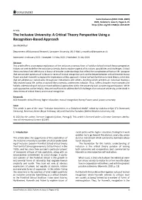 The Inclusive University: a Critical Theory Perspective Using a Recognition‐Based Approach