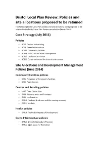 Bristol Local Plan Review: Policies and Site Allocations Proposed to Be