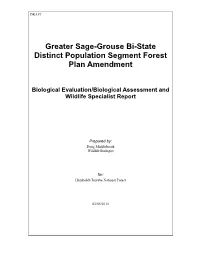 Greater Sage-Grouse Bi-State Distinct Population Segment Forest Plan Amendment