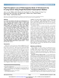 High-Throughput Loss-Of-Heterozygosity Study of Chromosome 3P in Lung Cancer Using Single-Nucleotide Polymorphism Markers