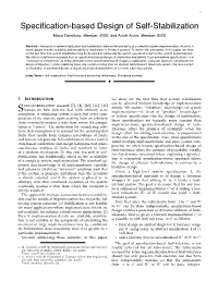 Specification-Based Design of Self-Stabilization