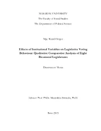 Effects of Institutional Variables on Legislative Voting Behaviour: Qualitative Comparative Analysis of Eight Bicameral Legislatures