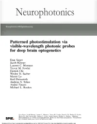 Patterned Photostimulation Via Visible-Wavelength Photonic Probes for Deep Brain Optogenetics