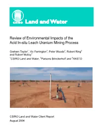 Review of Environmental Impacts of the Acid In-Situ Leach Uranium Mining Process
